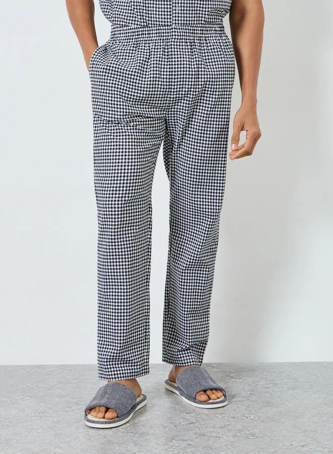 Styli  Men Gingham Print Buttoned Shirt and Pyjama Set for Men | Best Price UAE